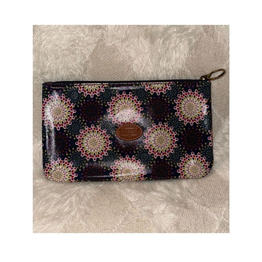 Fossil Large Wristlet Travel Bag PVC Blue Turquoise Multicolored